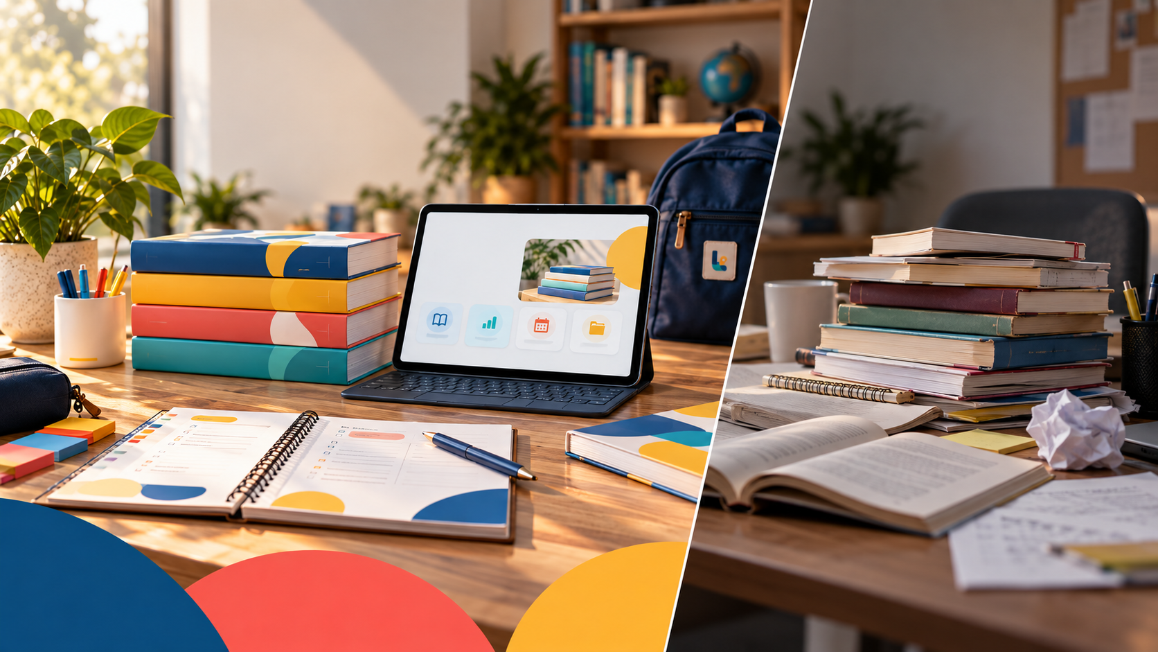 Comparativo: material didático organizado versus material avulso desorganizado